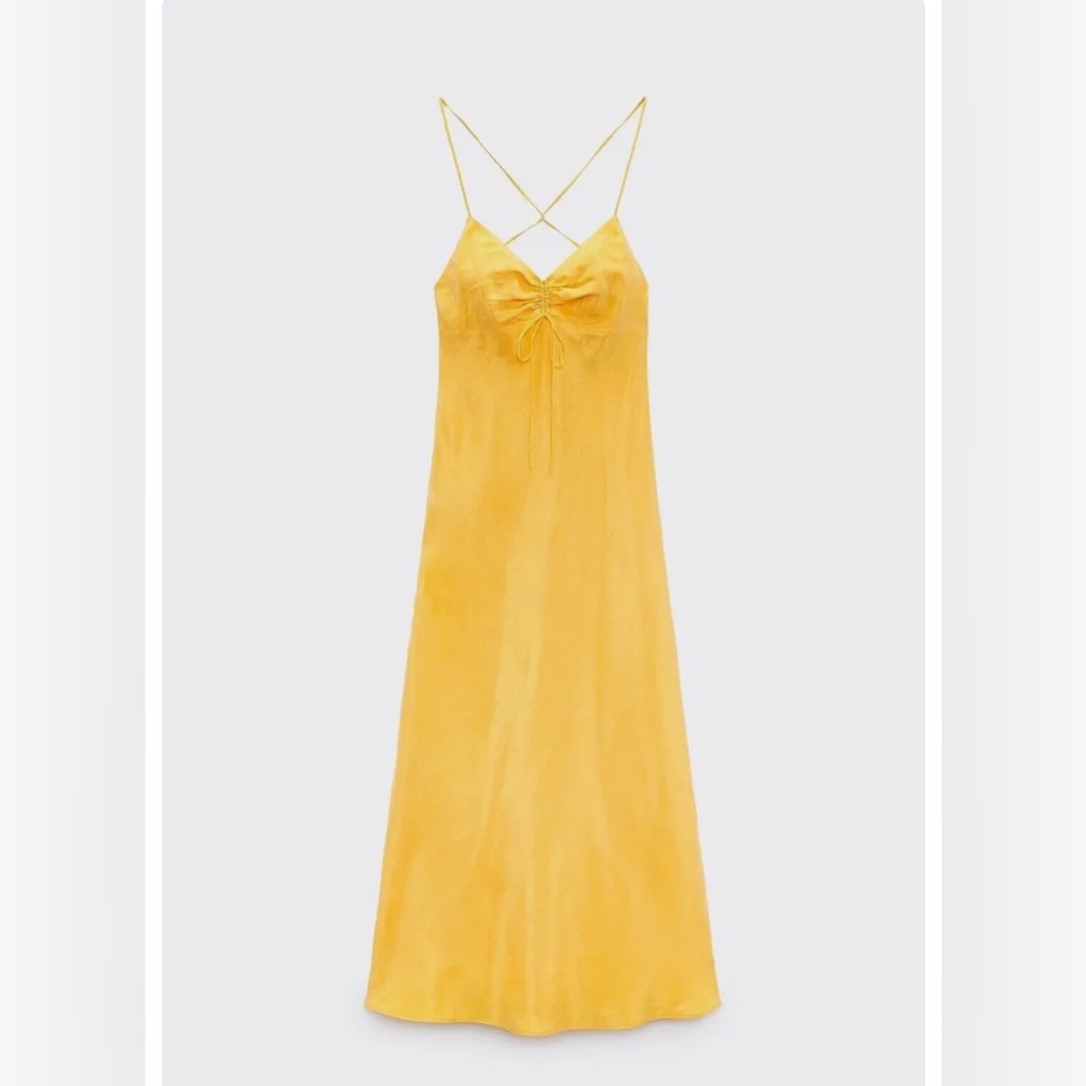 Zara Tangerine Orange Midi Dress Satin Effect